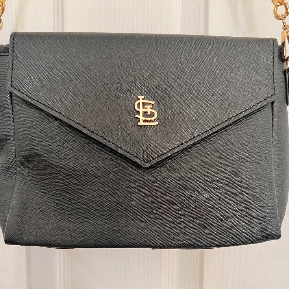 Black Envelope Crossbody Purse Gold Chain Strap Red Interior (STL)